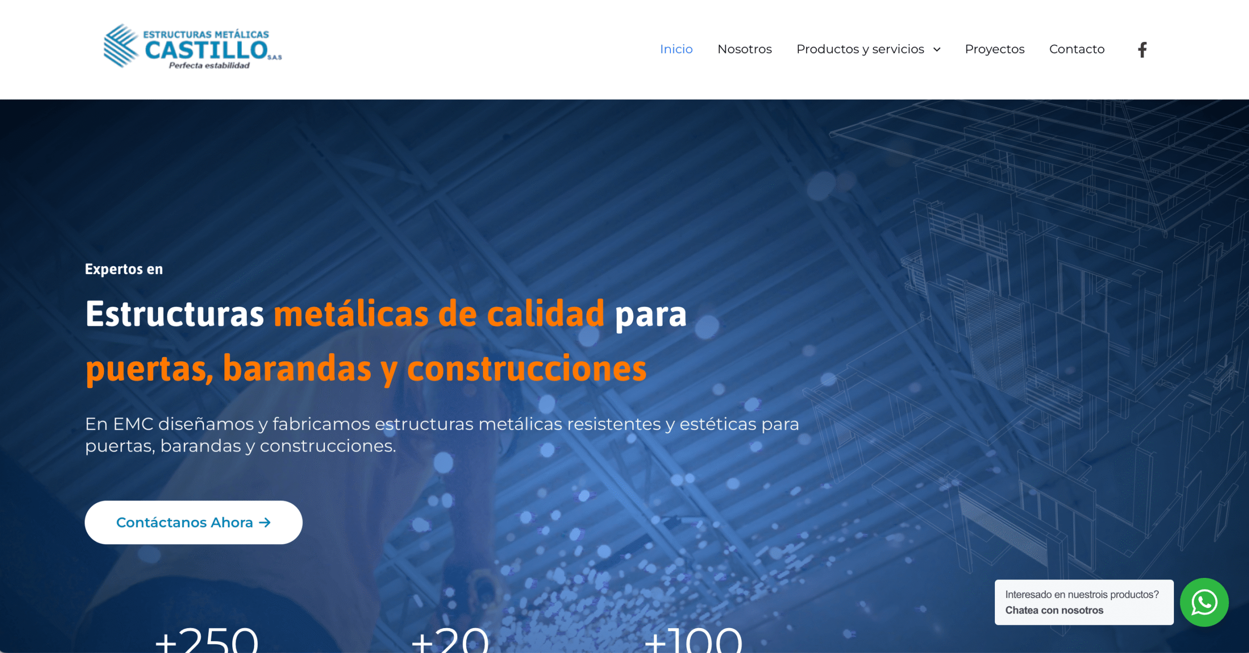 Rediseño de página web en Ibagué para Metálicas Castillo – sitio corporativo moderno y rápido para empresa tolimense de estructuras metálicas con más de 23 años de trayectoria