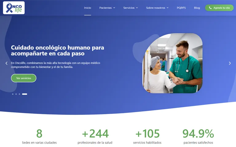 Rediseño del sitio web de Oncolife, IPS de tratamiento oncológico, desarrollado por Macgráficas