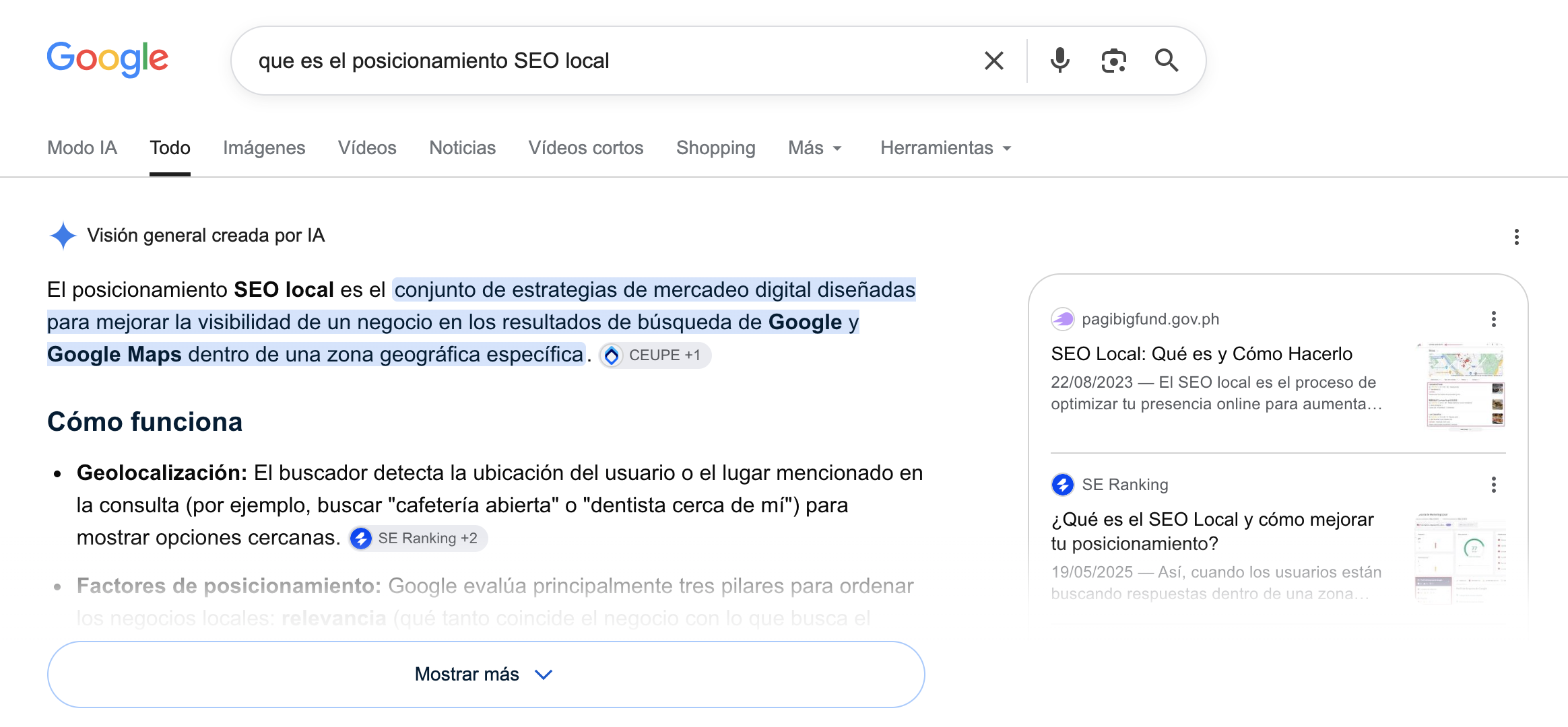 Qué son las AI Overviews de Google, ejemplo aplicado a SEO y marketing