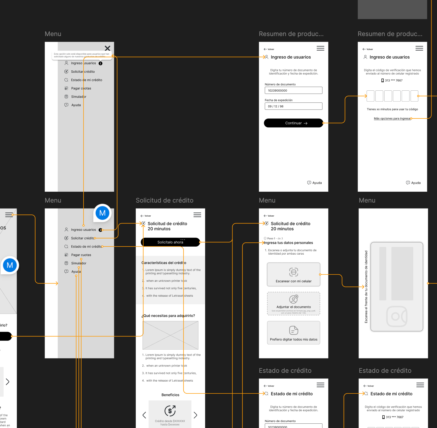 Wireframes de una página web en proceso de diseño: estructura y jerarquía de las secciones antes de programar